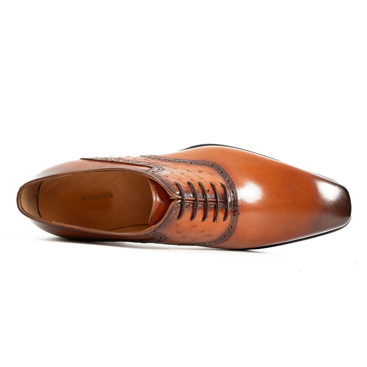 Cognac Ostrich-Trim Oxford Shoe