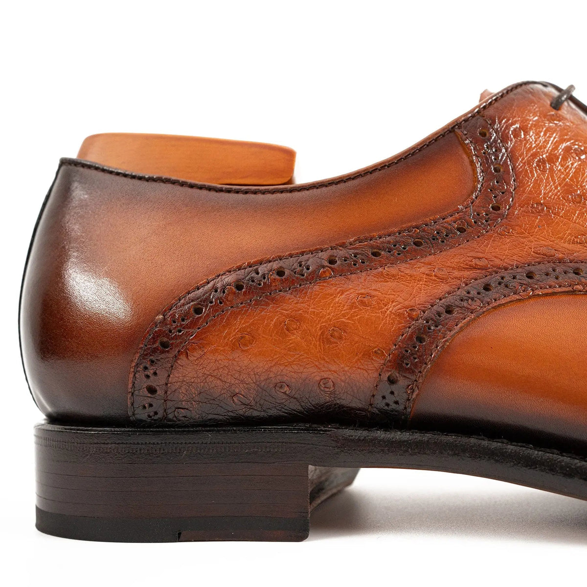 Cognac Ostrich-Trim Oxford Shoe
