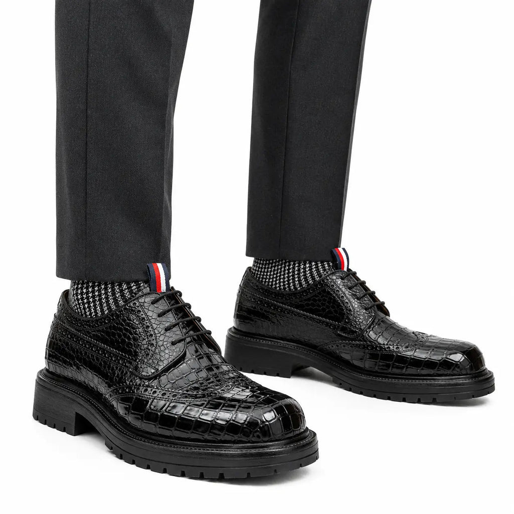 Black Croc-Embossed Derby