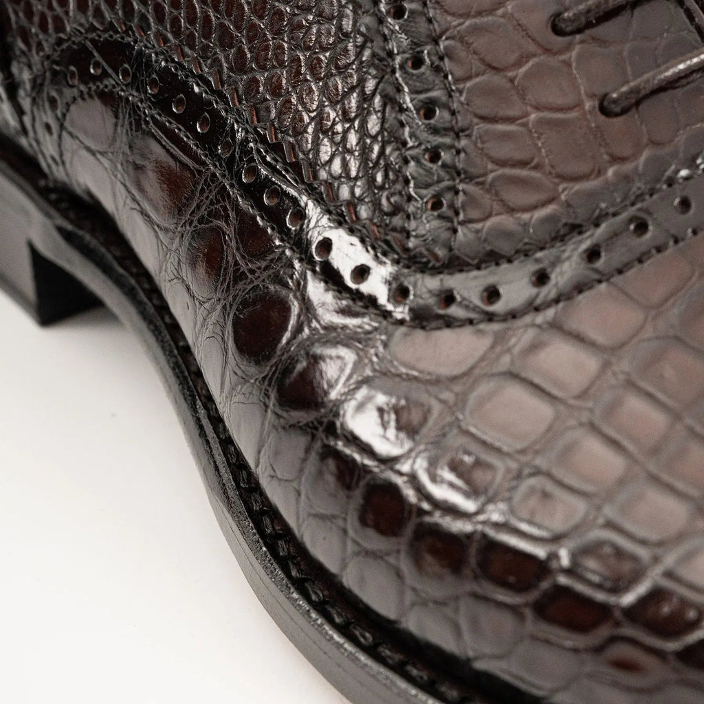 Dark Croc-Embossed Cap-Toe Oxford