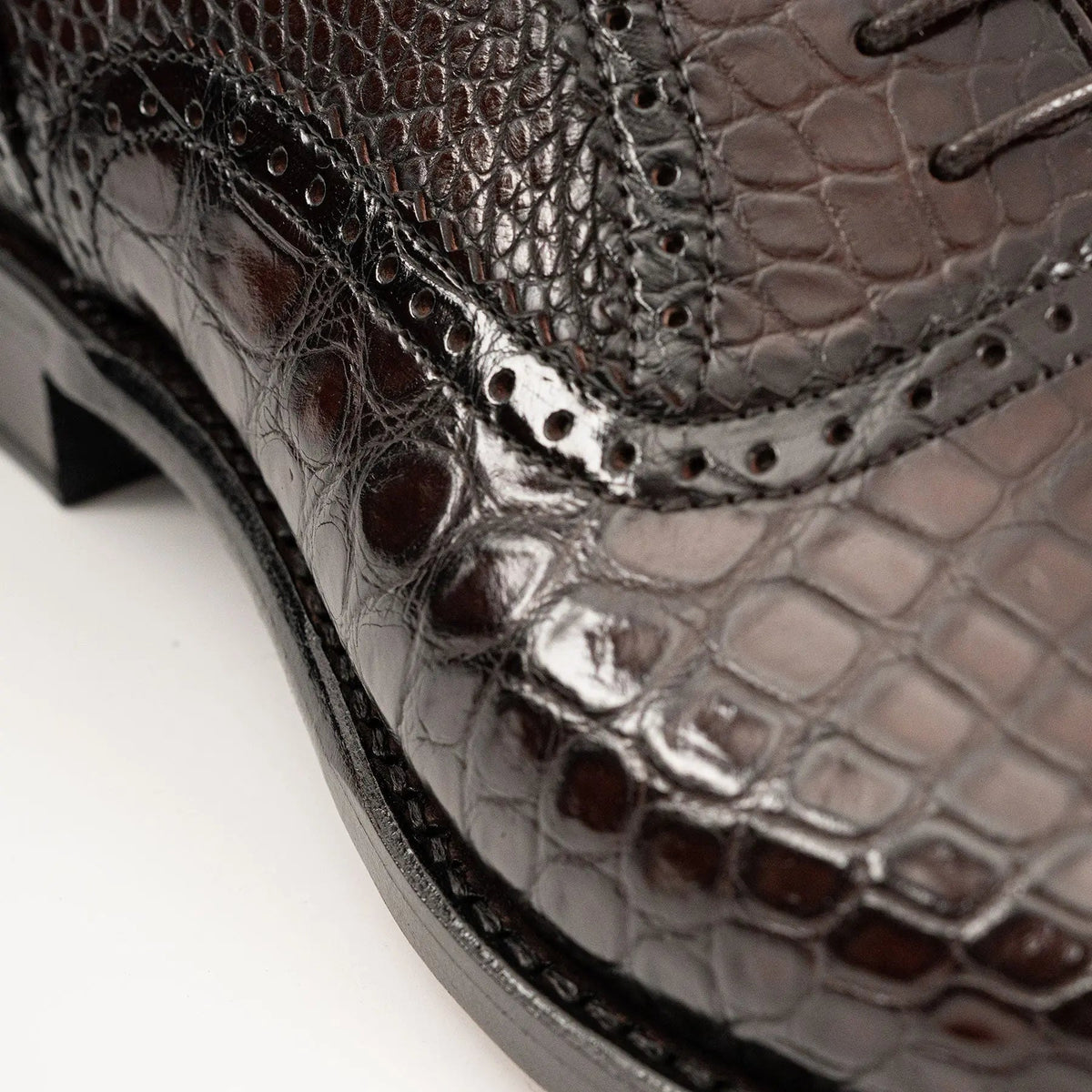 Dark Croc-Embossed Cap-Toe Oxford