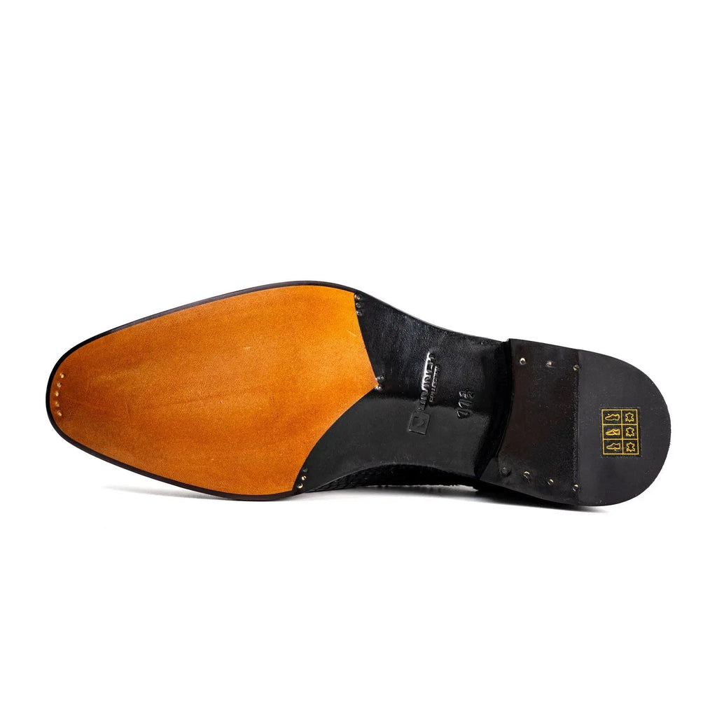 Black Croc-Textured Oxford Shoe