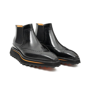 Black Wingtip Chelsea Boot