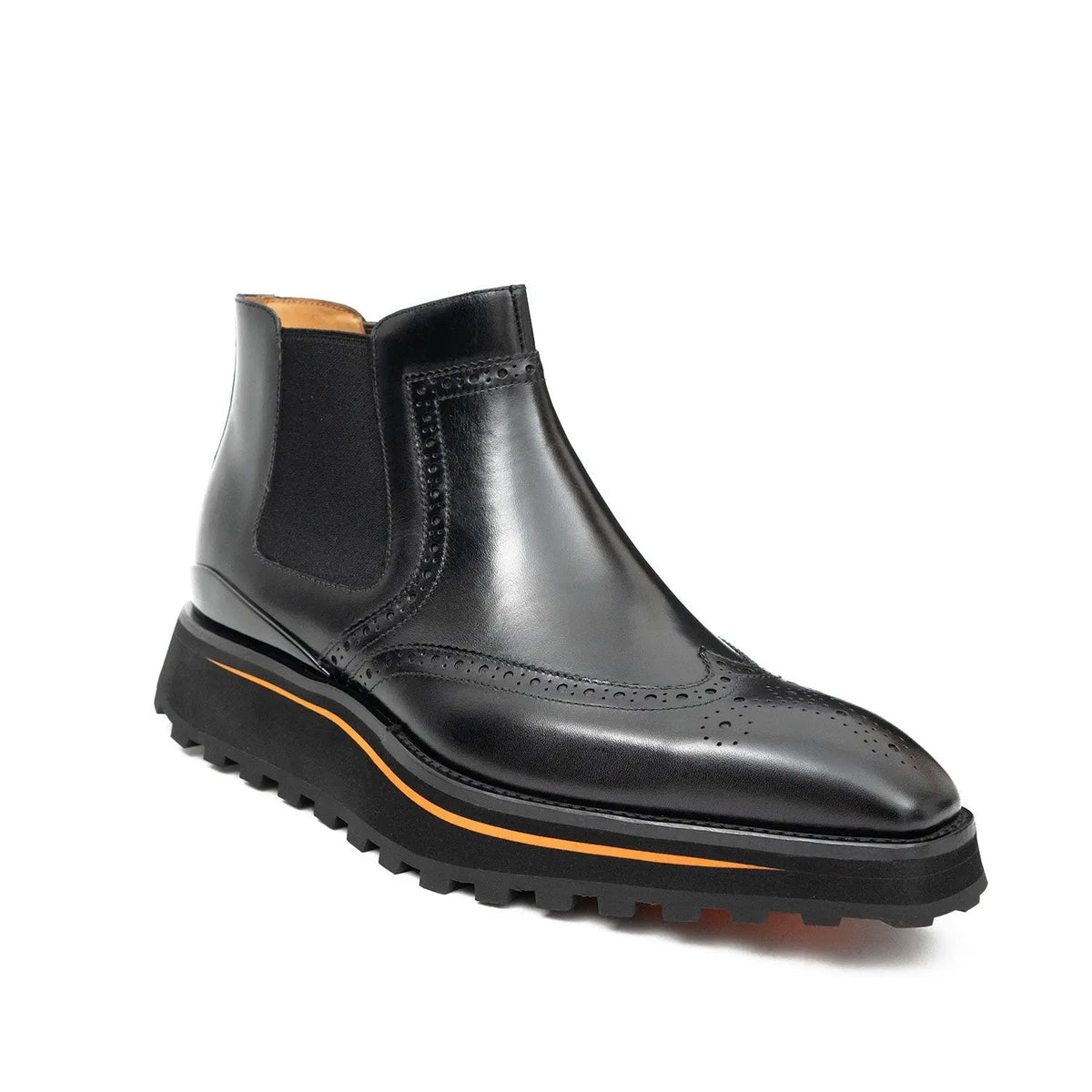 Black Wingtip Chelsea Boot