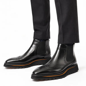 Black Wingtip Chelsea Boot