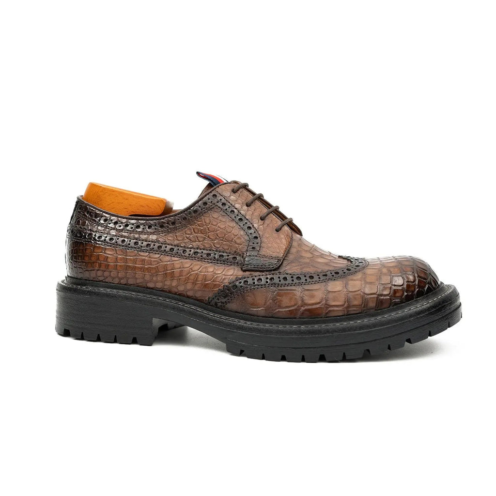 Croc-Embossed Lug Derby Shoes