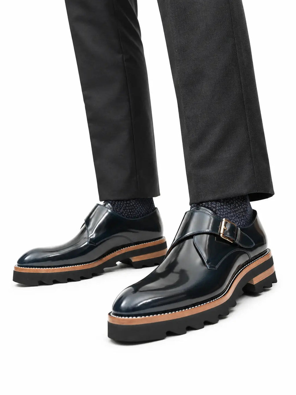 Navy Single Monk Lug Sole Shoe
