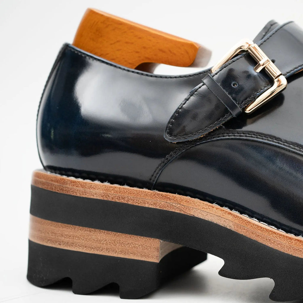 Navy Single Monk Lug Sole Shoe