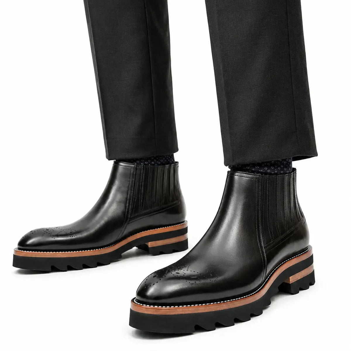 Black Chelsea Boots with Ribbed Panels