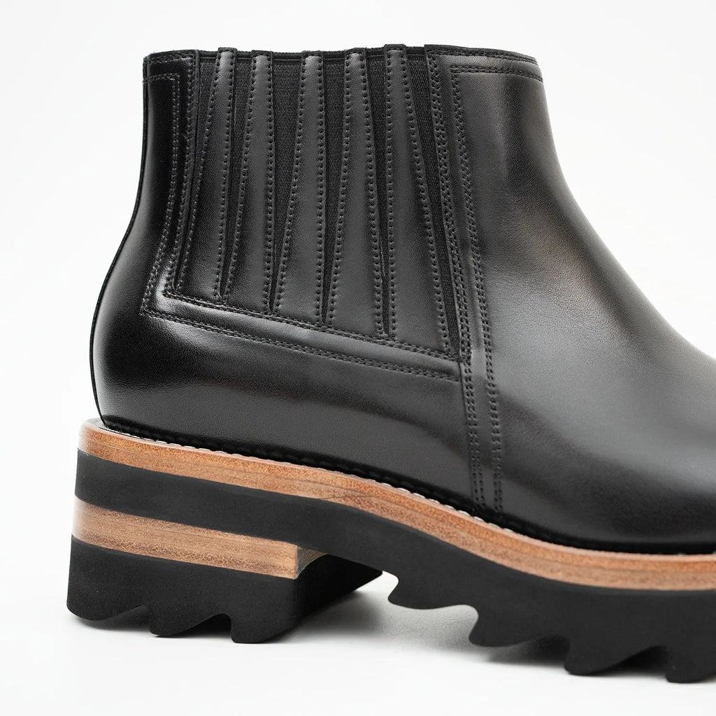 Black Chelsea Boots with Ribbed Panels