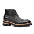 Black Brogue Lace-Up Boots with Lug Sole