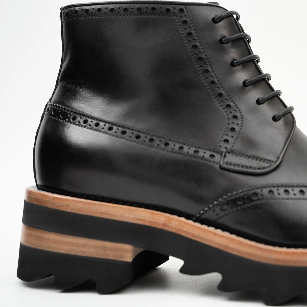 Black Brogue Lace-Up Boots with Lug Sole