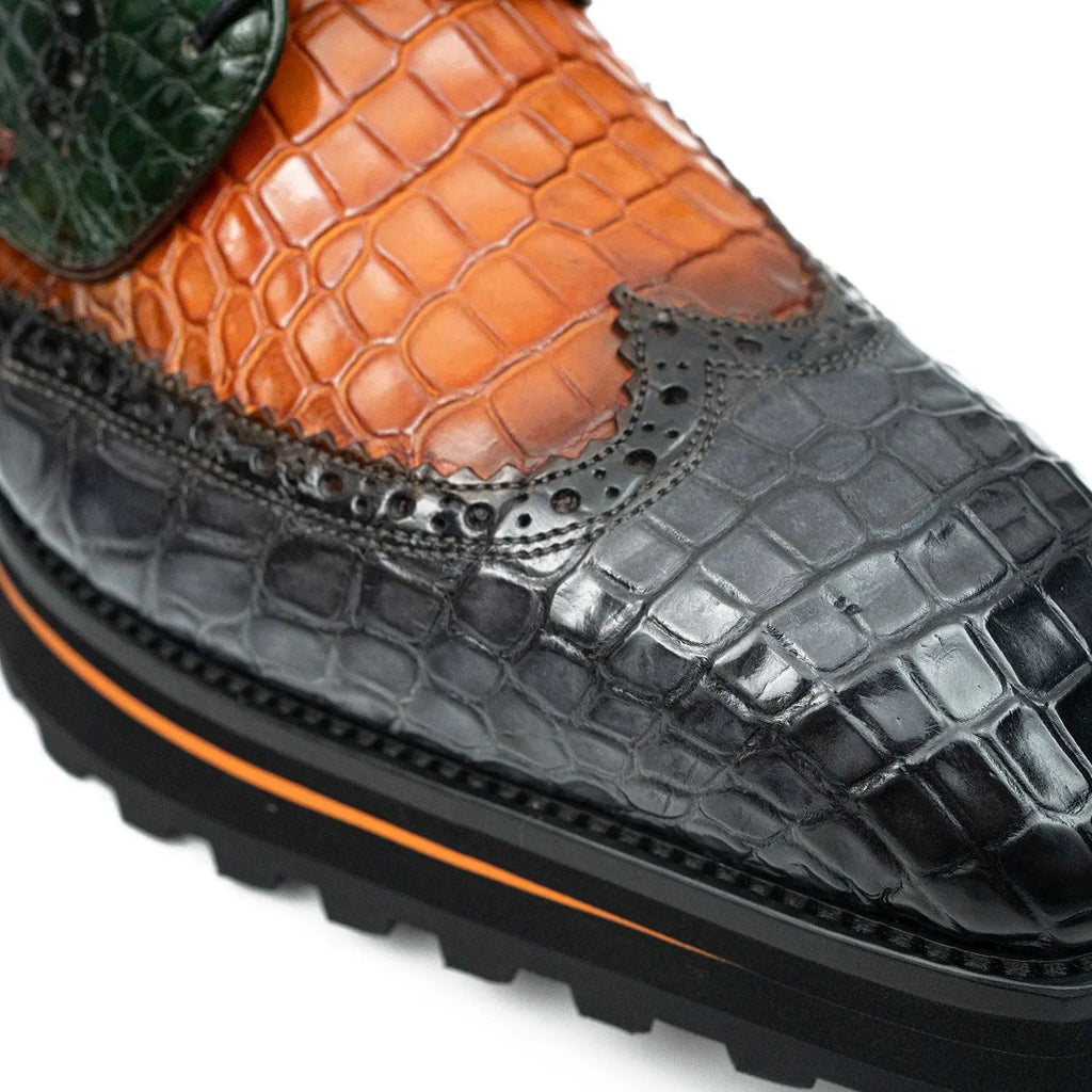Tri-Tone Crocodile Wingtip Lug Derby