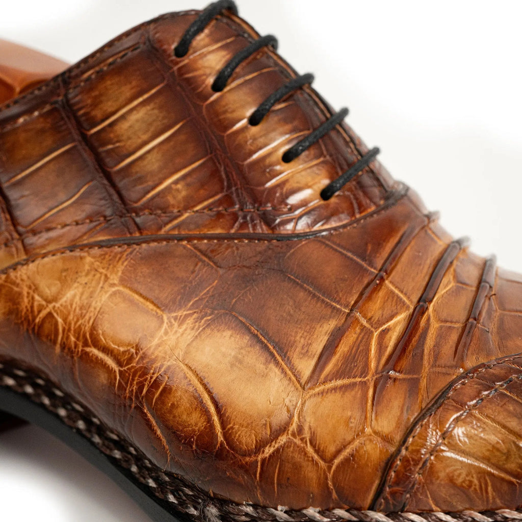 Cognac Crocodile Oxford Dress Shoe