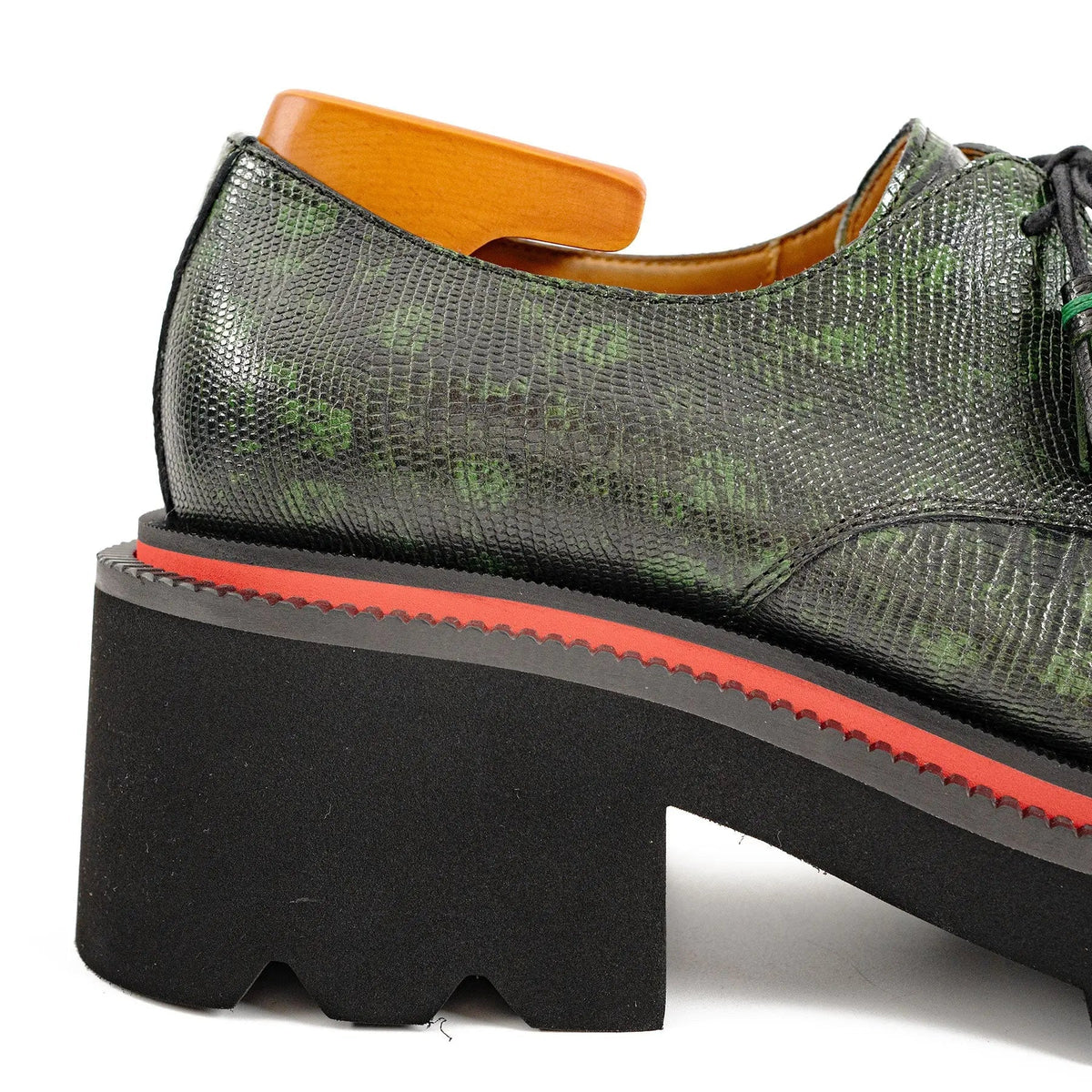 Green Lizard Leather Derby with Elevated Sole