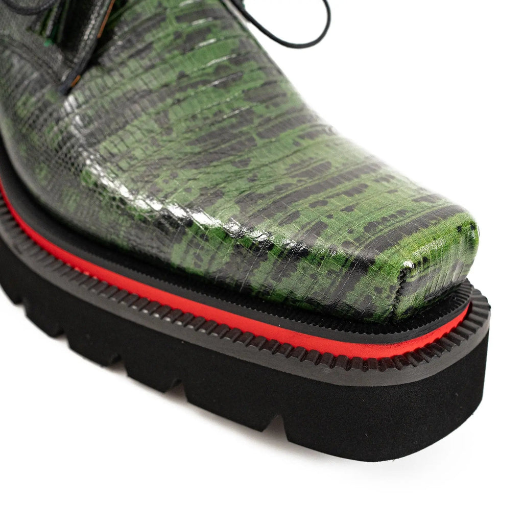 Green Lizard Leather Derby with Elevated Sole