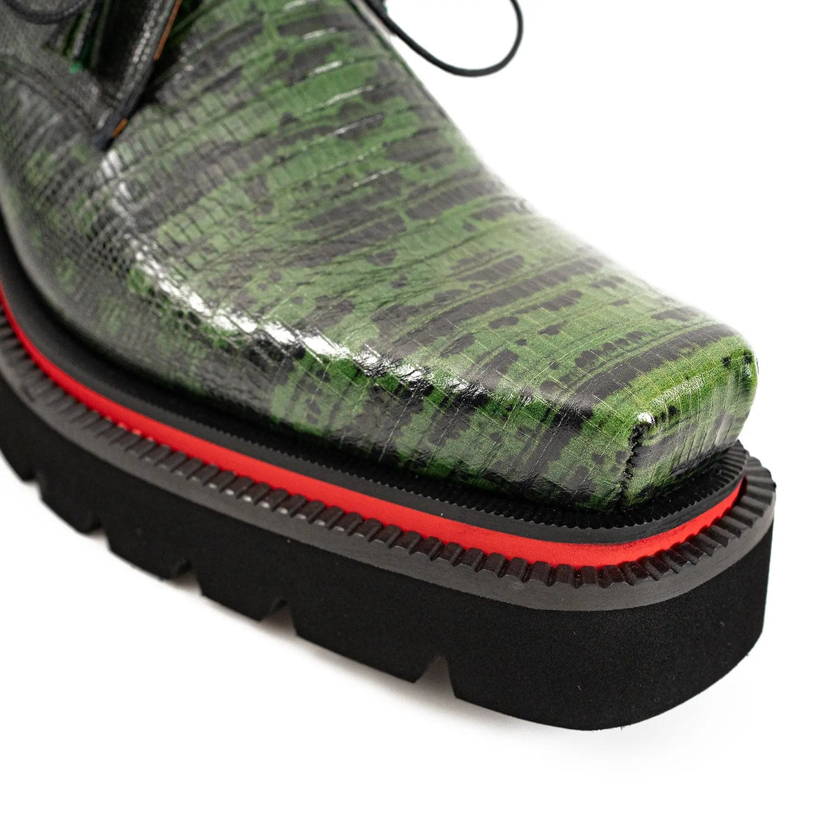 Green Lizard Leather Derby with Elevated Sole