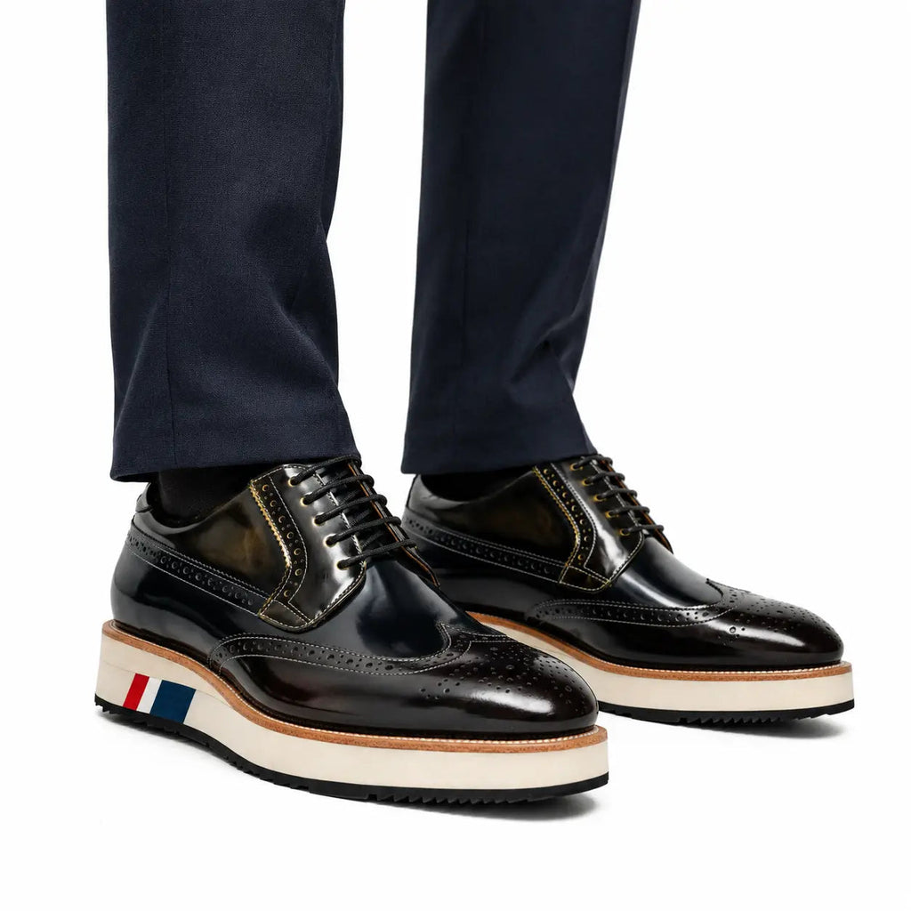 Navy Brogue Derby with Contrast Sole