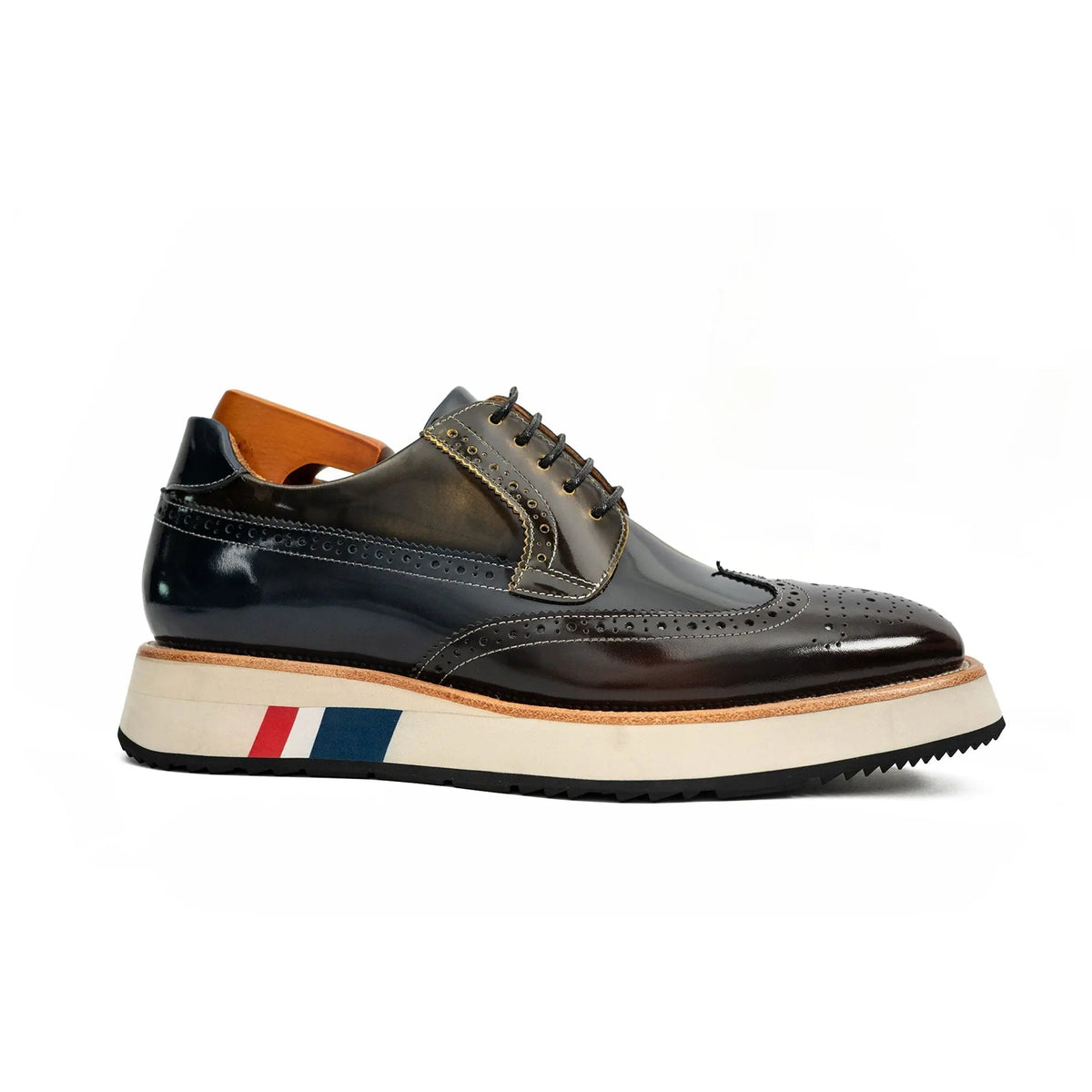Navy Brogue Derby with Contrast Sole