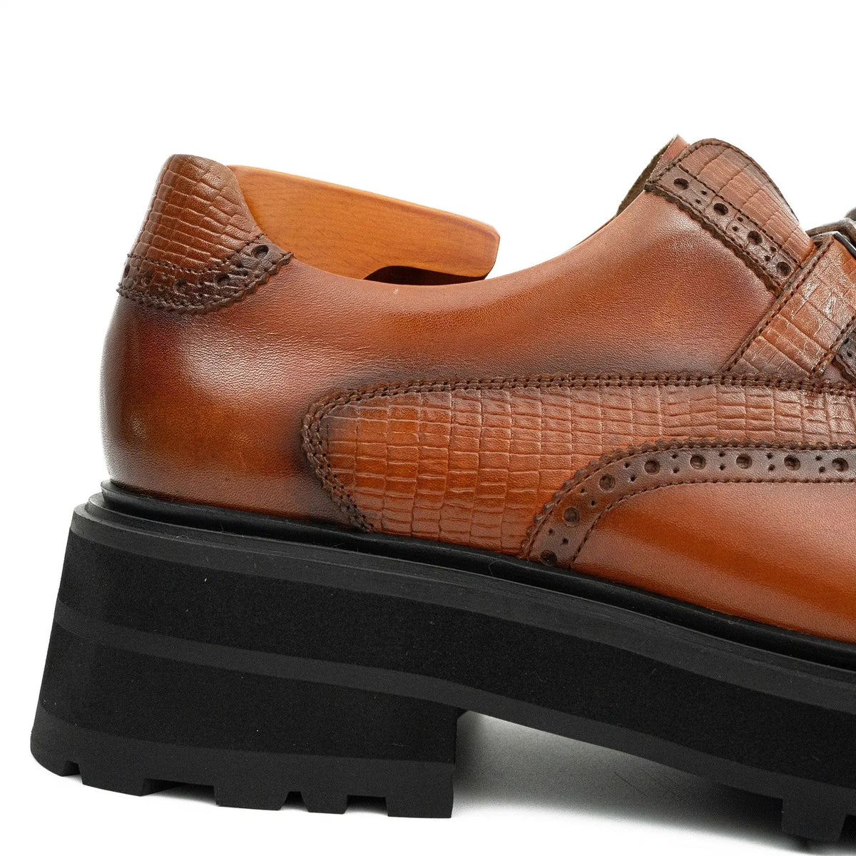 Cognac Croc-Trim Lug Loafer