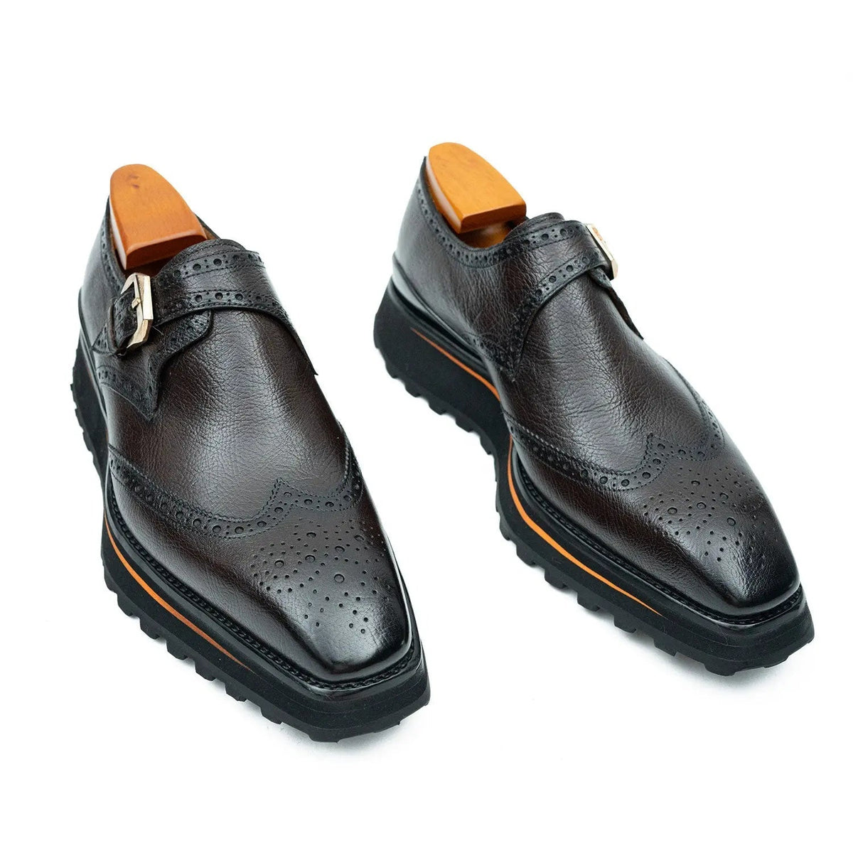 Dark Monk Strap Brogue Lift Shoe