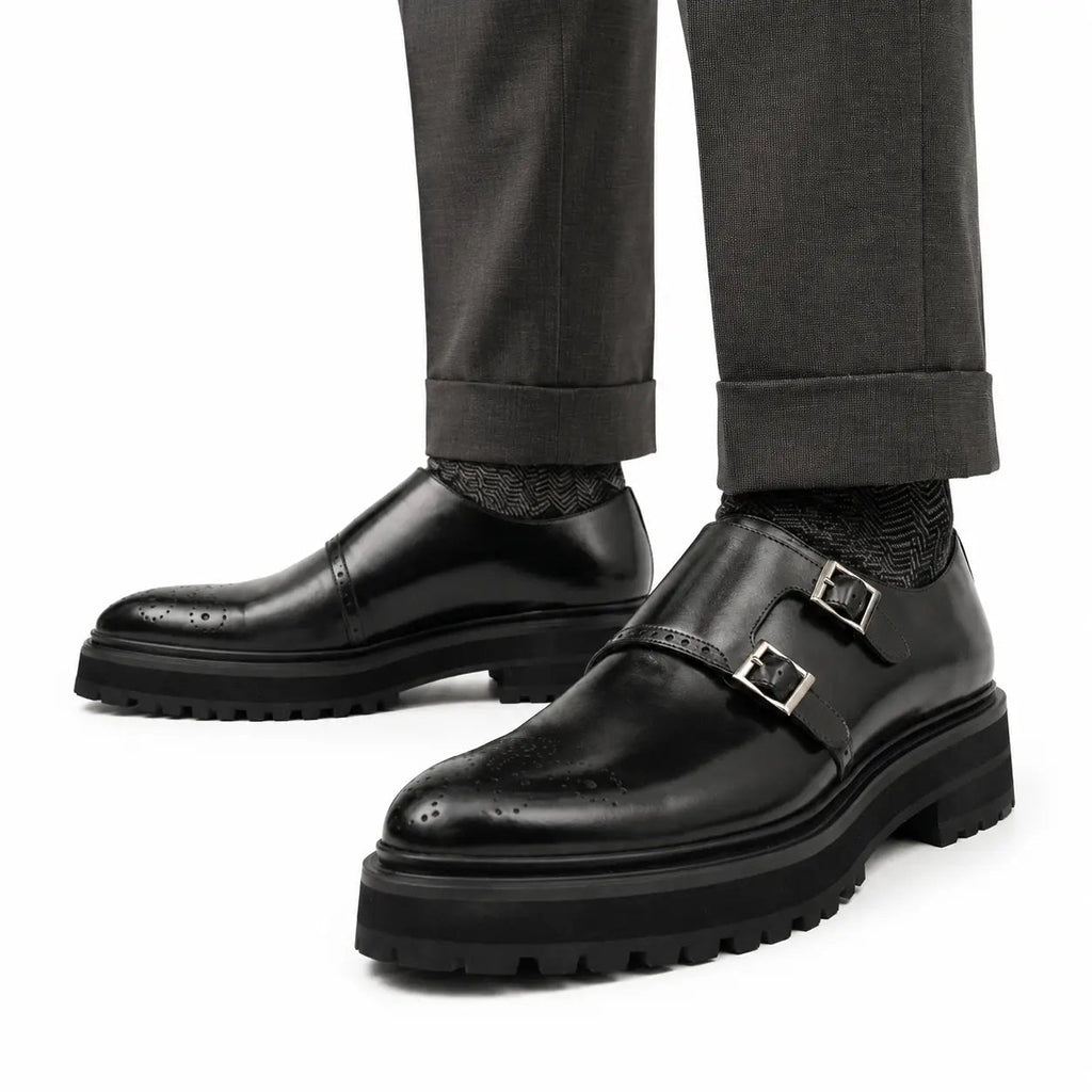 Black Double Monk Strap Lift Shoe