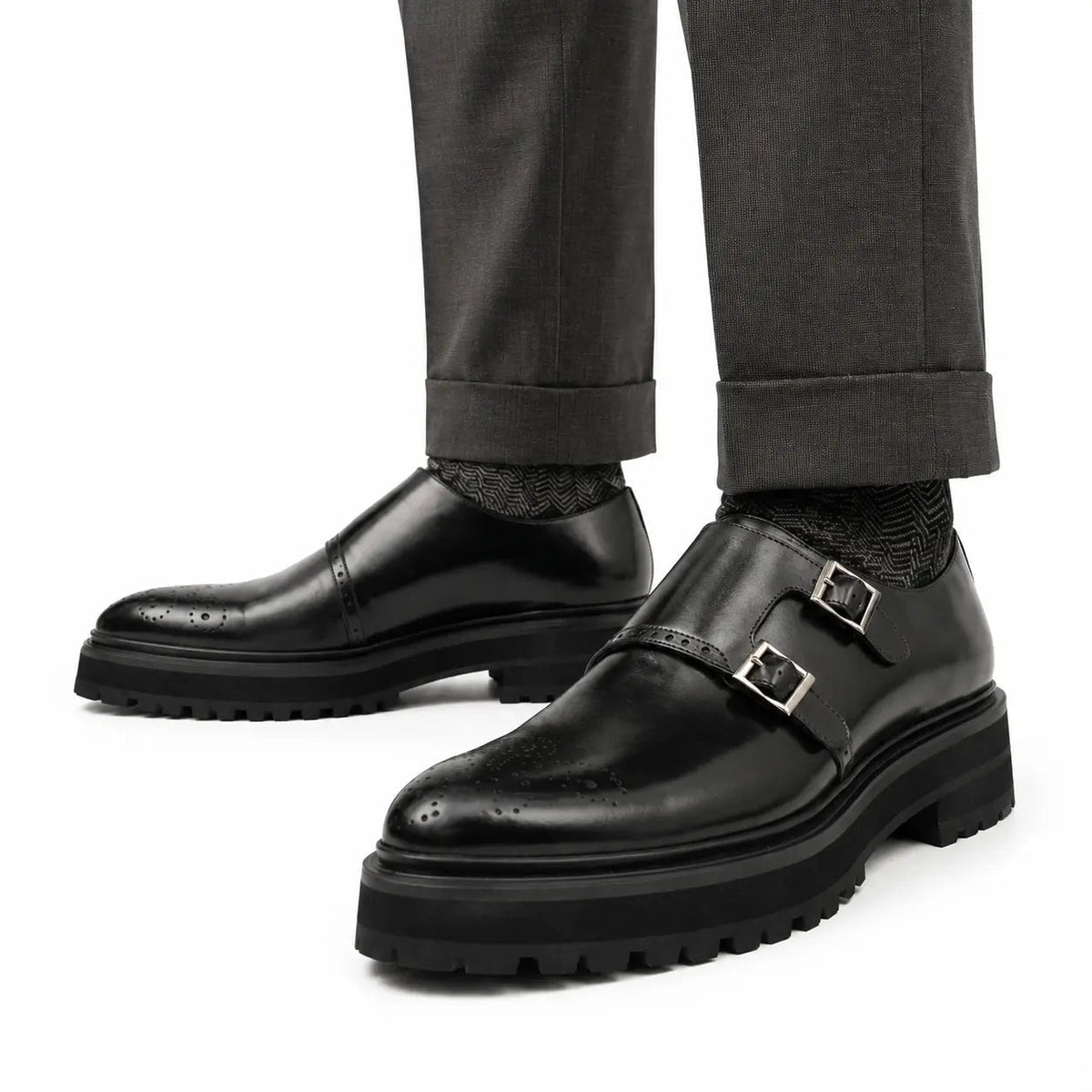 Black Double Monk Strap Lift Shoe