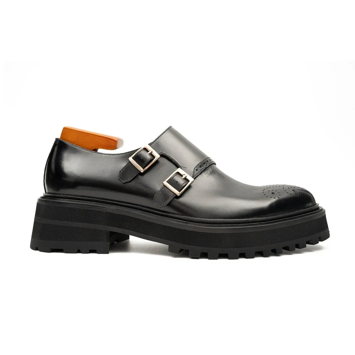 Black Double Monk Strap Lift Shoe