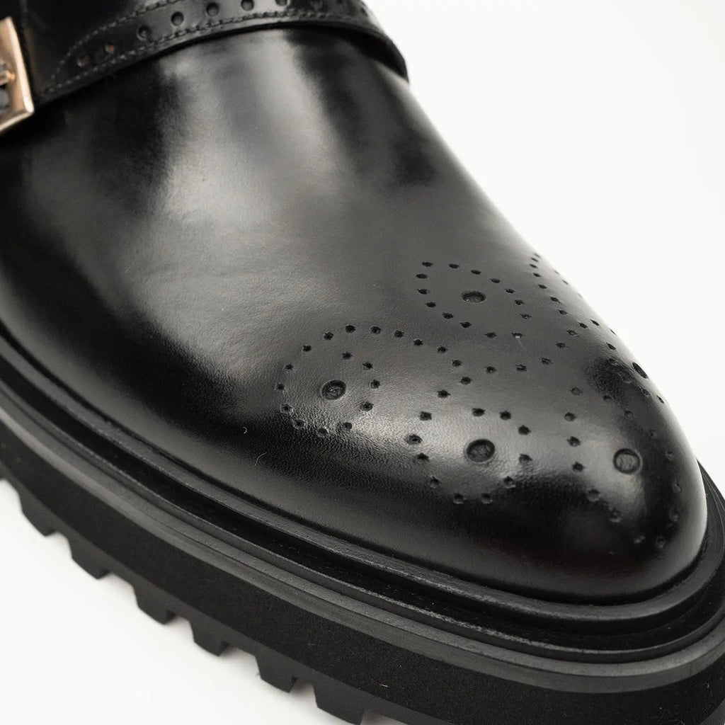 Black Double Monk Strap Lift Shoe