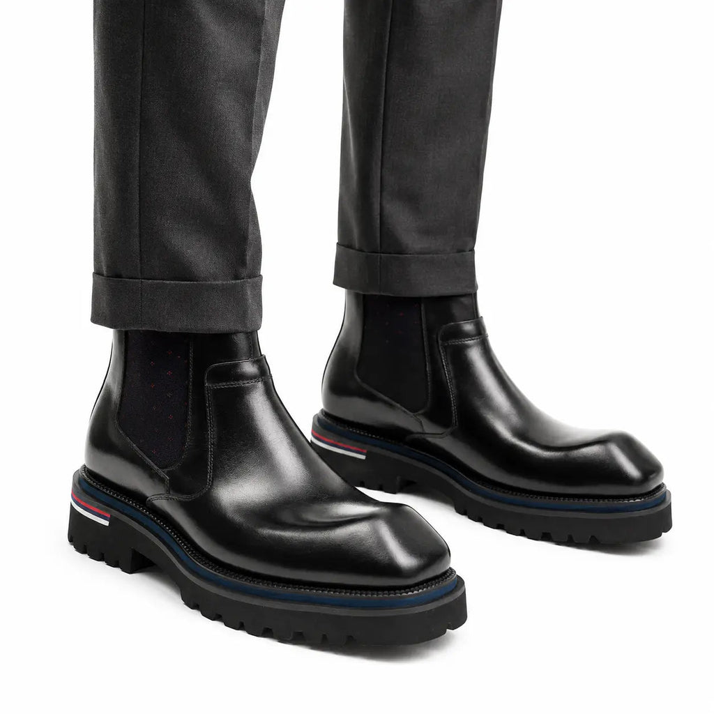 Black Calf Chelsea Boots with Lug Sole