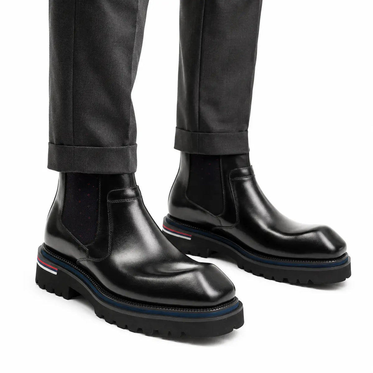 Black Calf Chelsea Boots with Lug Sole