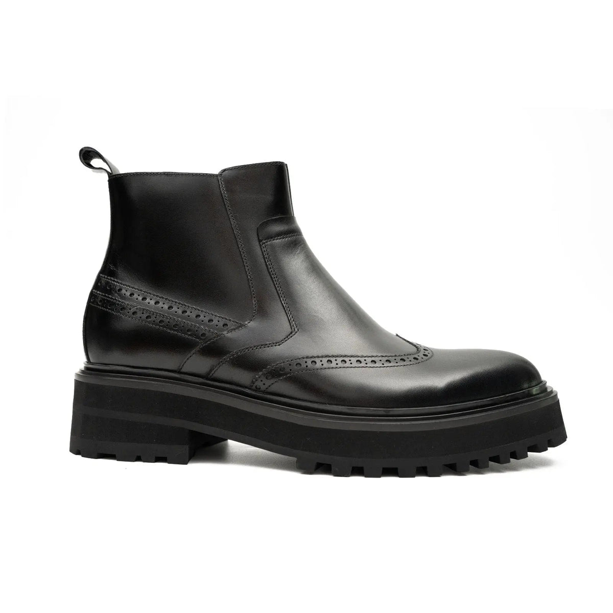Black Brogued Chelsea Boots with Lug Sole