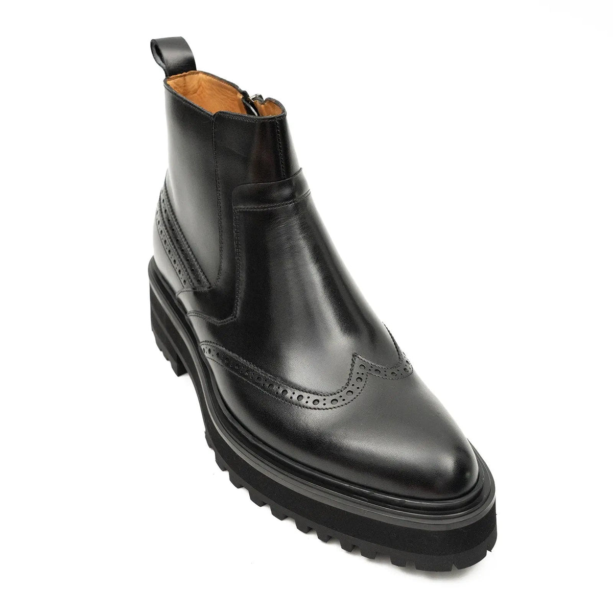 Black Brogued Chelsea Boots with Lug Sole