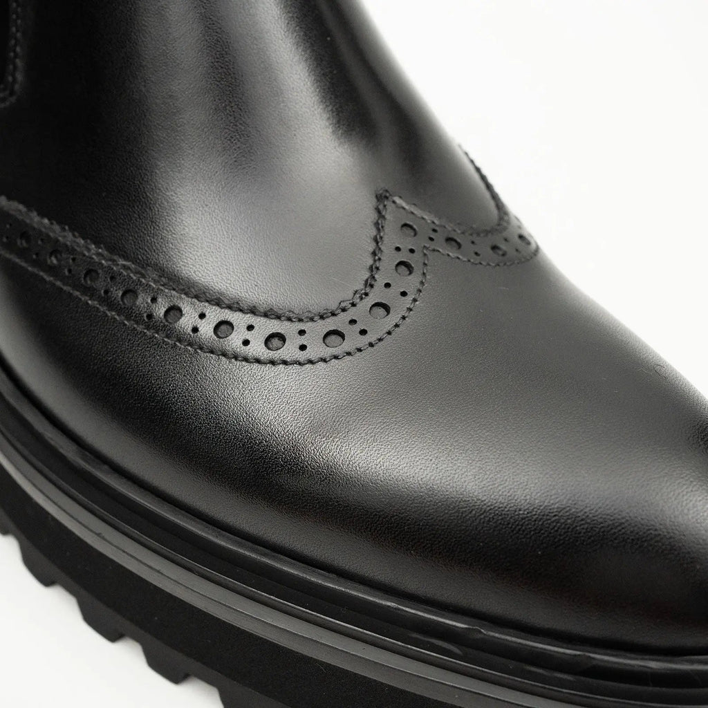 Black Brogued Chelsea Boots with Lug Sole