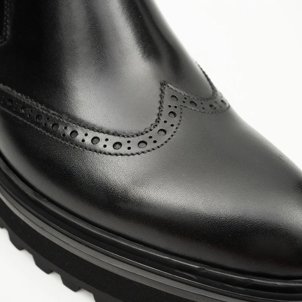 Black Brogued Chelsea Boots with Lug Sole