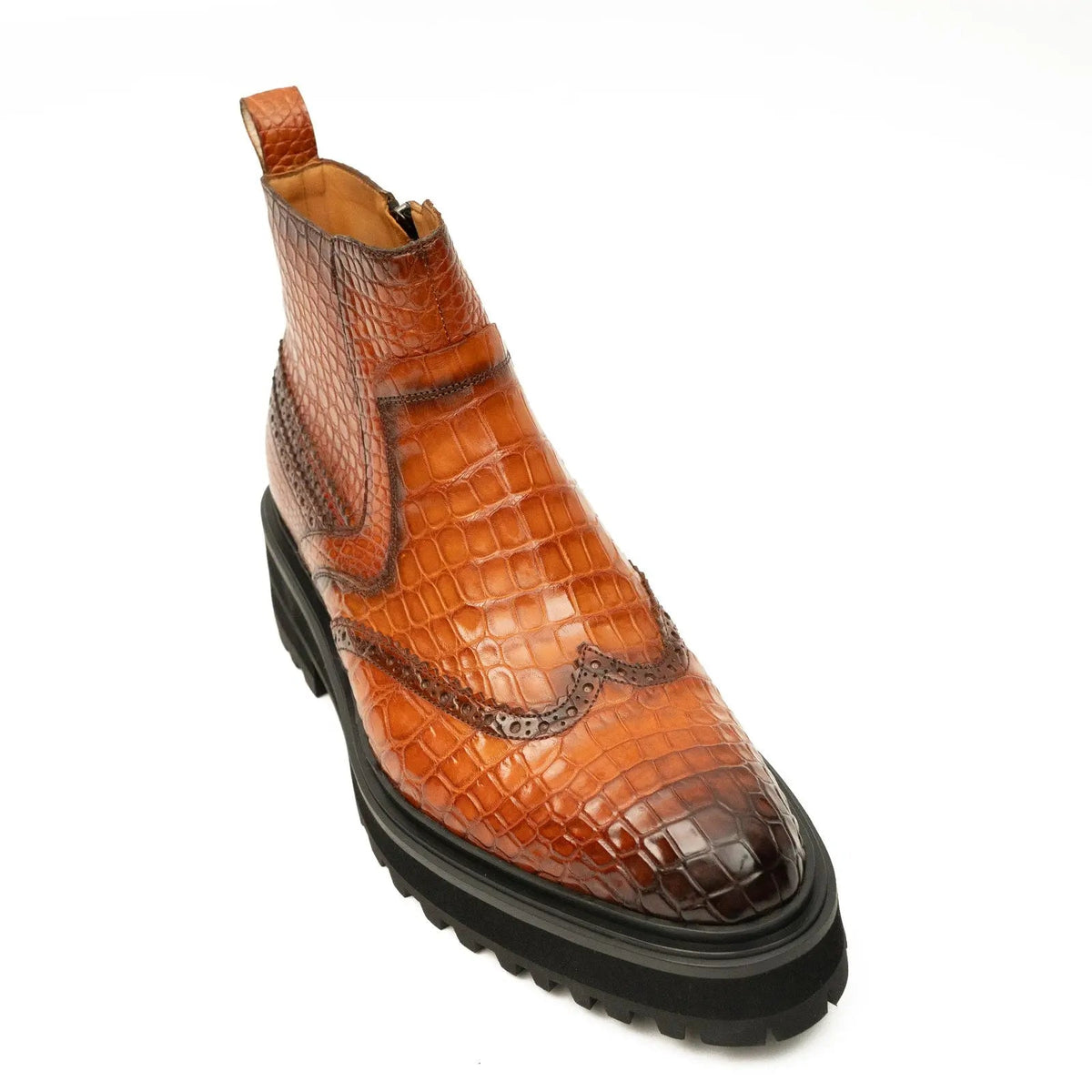 Cognac Crocodile Chelsea Boot