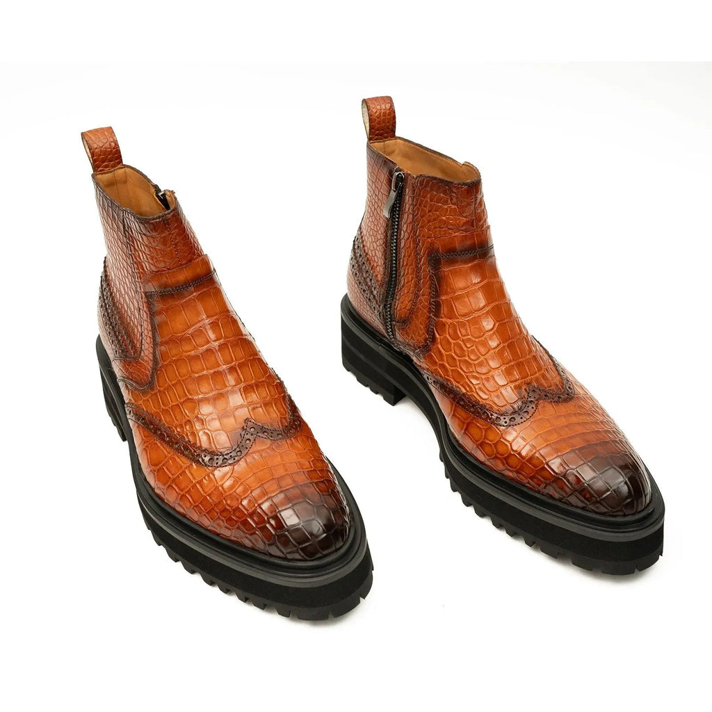 Cognac Crocodile Chelsea Boot