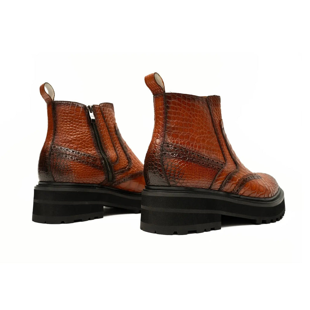 Cognac Crocodile Chelsea Boot