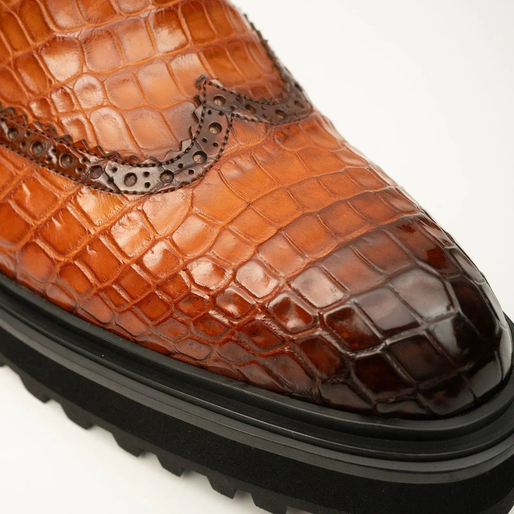 Cognac Crocodile Chelsea Boot