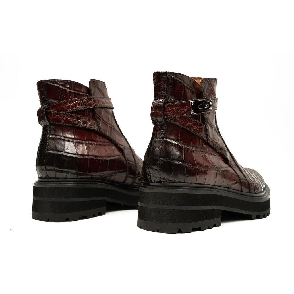 Burgundy Crocodile Chelsea Boots with Buckle