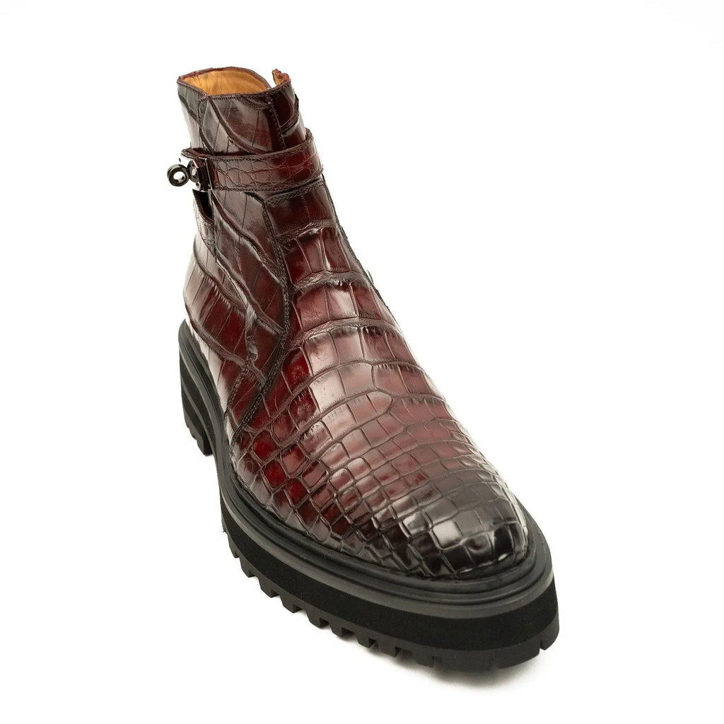 Burgundy Crocodile Chelsea Boots with Buckle