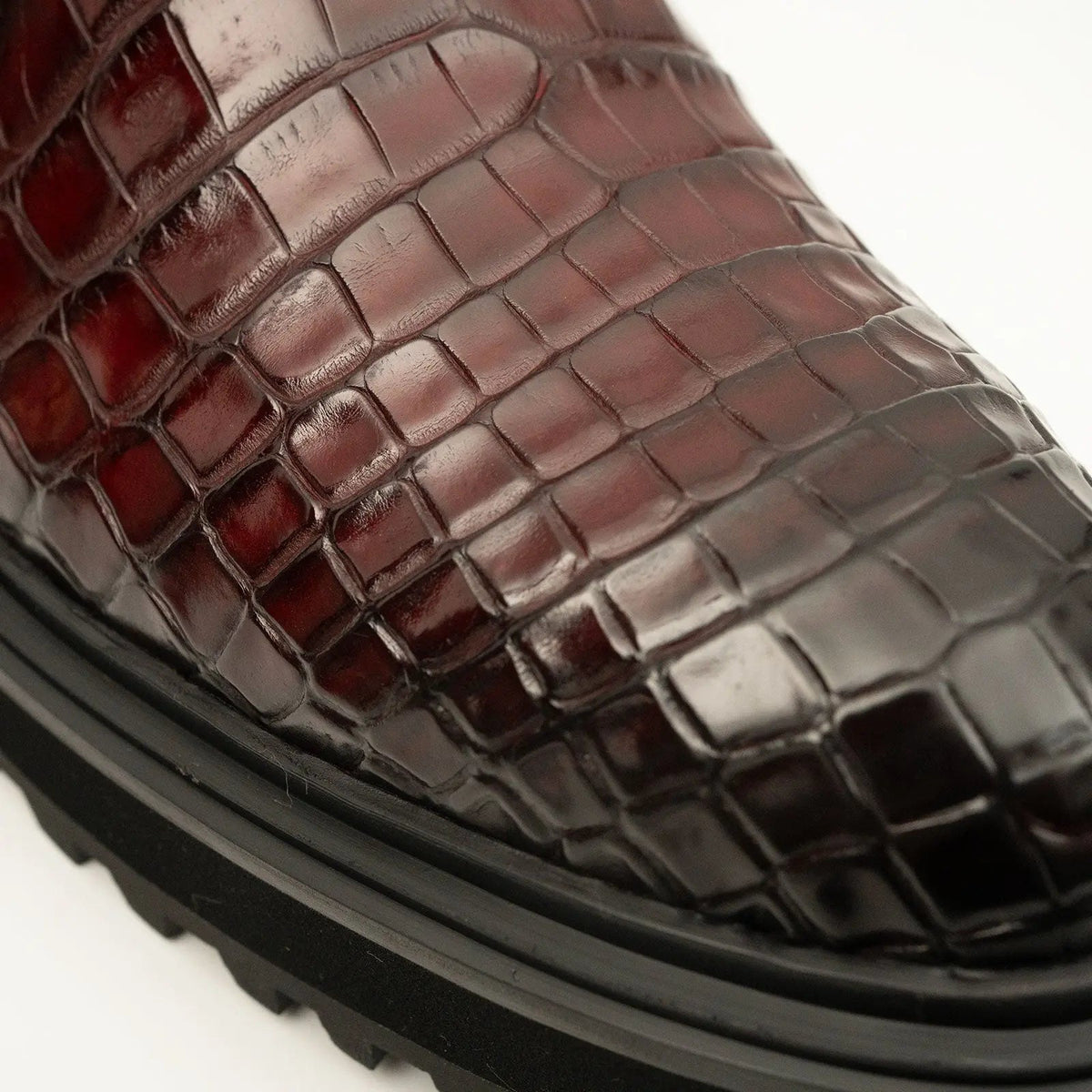 Burgundy Crocodile Chelsea Boots with Buckle