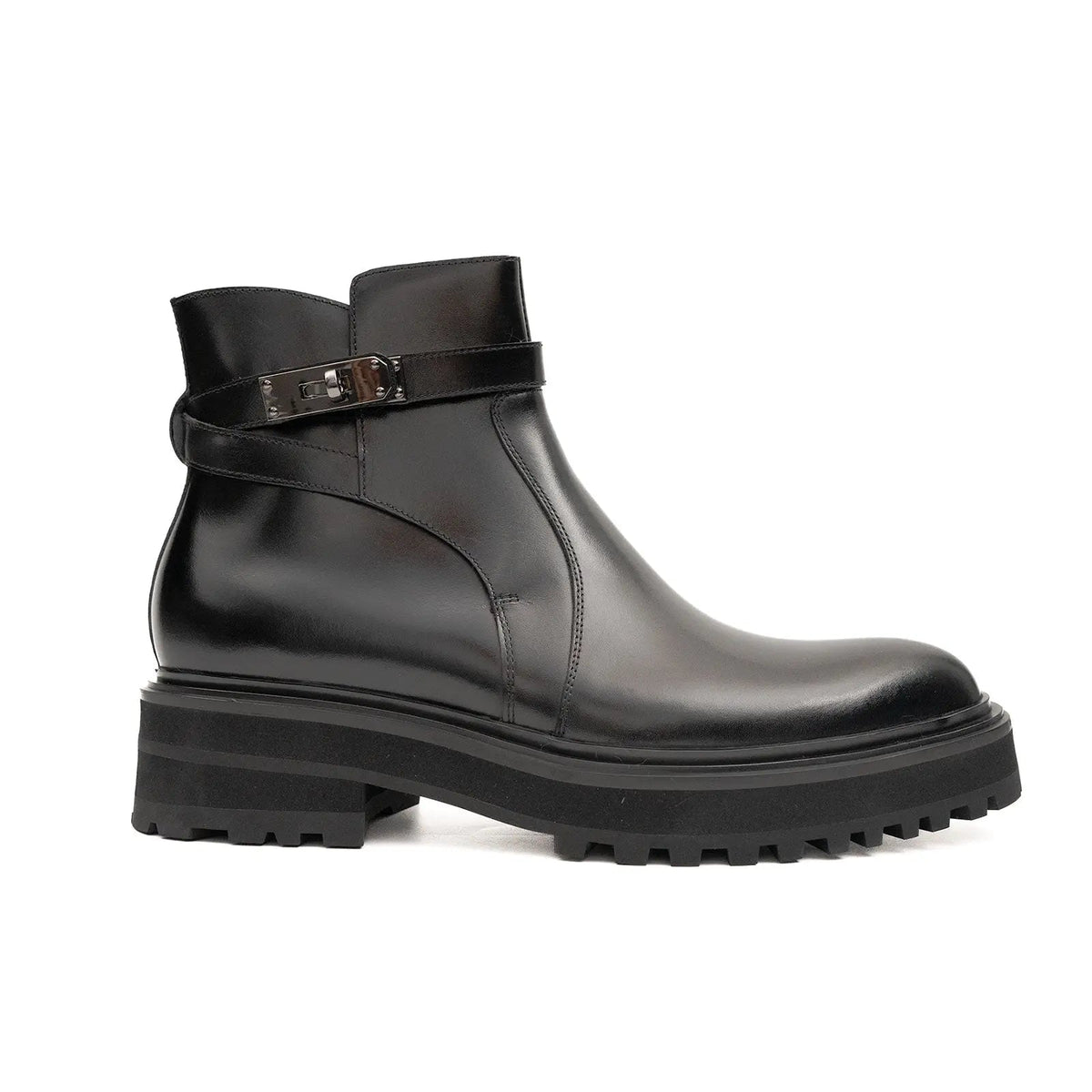Black Leather Buckle Chelsea Boots