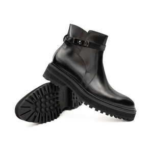 Black Leather Buckle Chelsea Boots