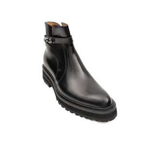 Black Leather Buckle Chelsea Boots