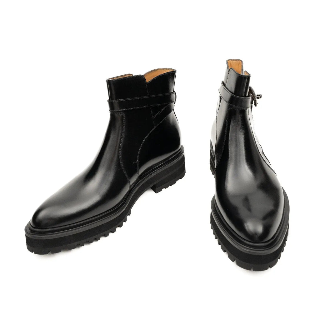 Black Leather Buckle Chelsea Boots