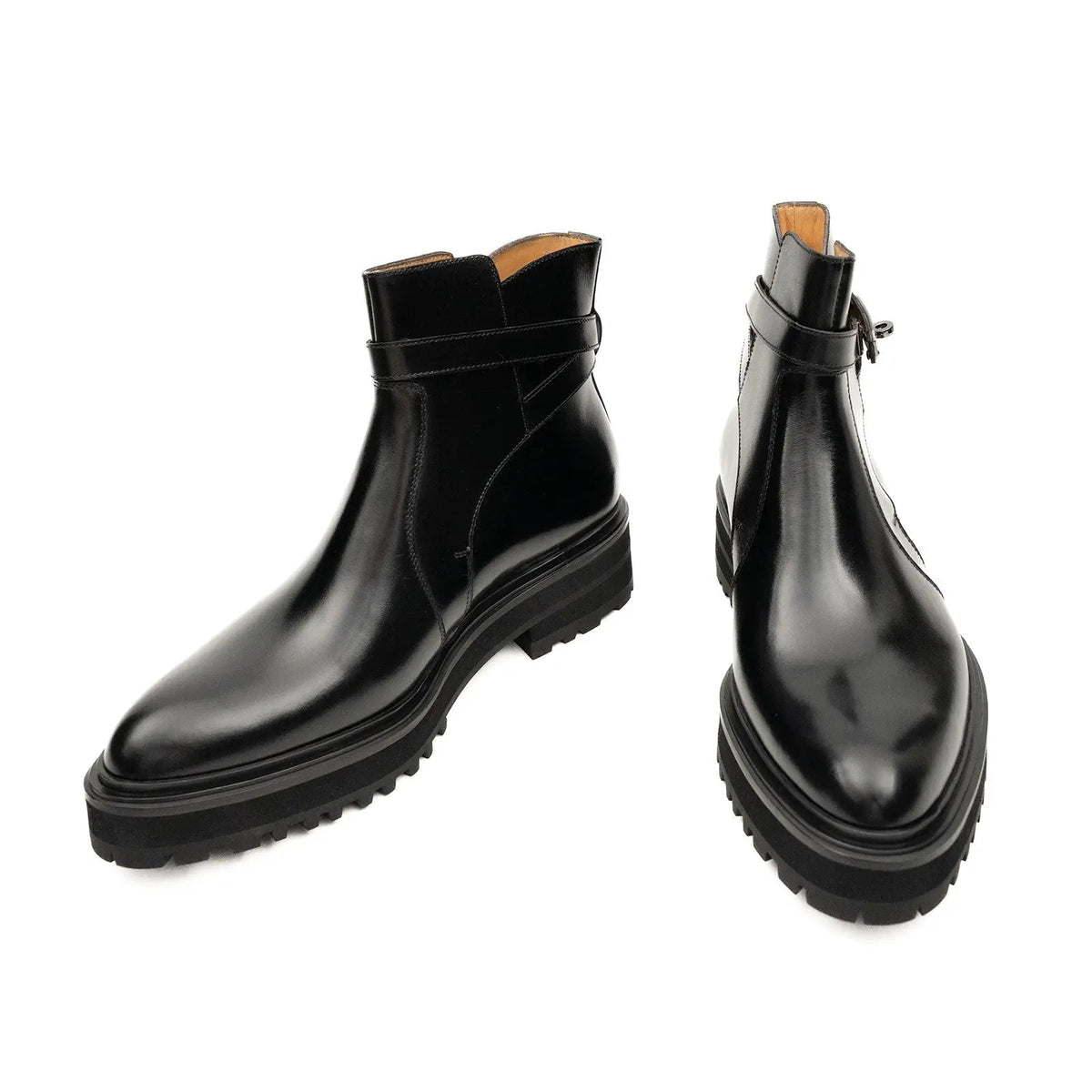 Black Leather Buckle Chelsea Boots