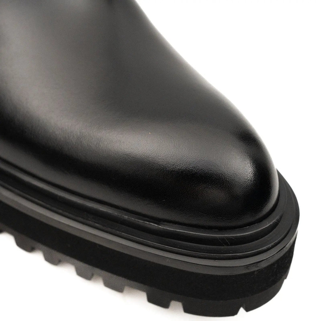 Black Leather Buckle Chelsea Boots