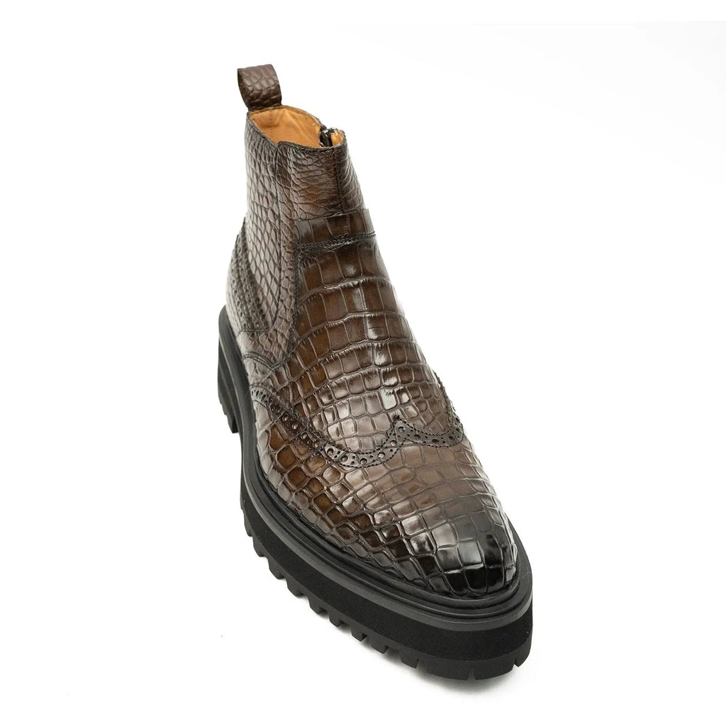 Brown Crocodile Chelsea Lug Boots
