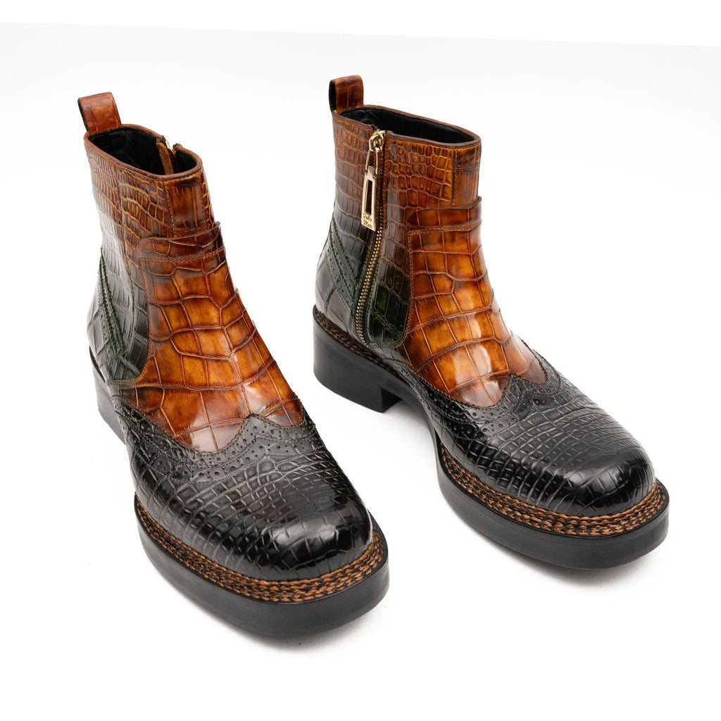 Cognac-Black Crocodile Chelsea Boot